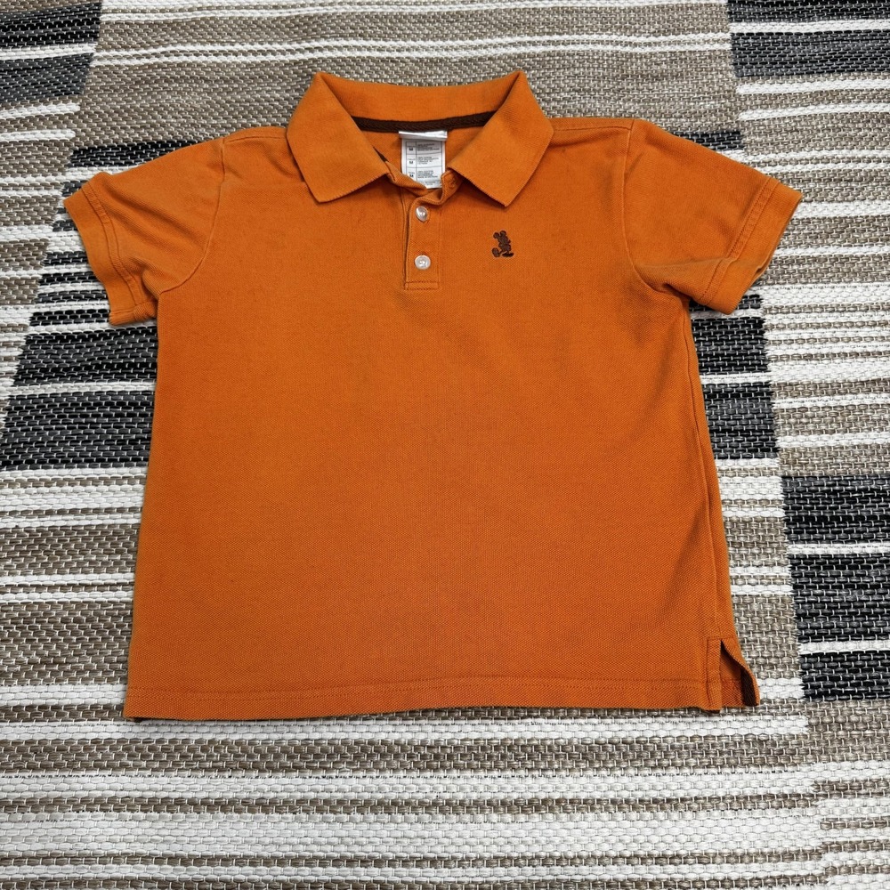 Disney Mickey Mouse Polo Shirt Boys Medium Orange Embroidered Pique Cotton